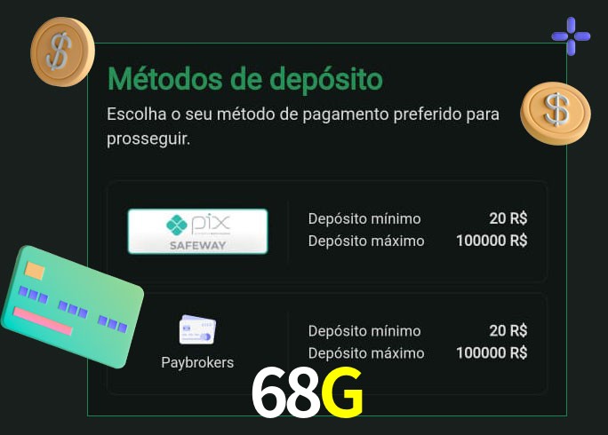 O cassino 68G oferece uma grande variedade de métodos de pagamento